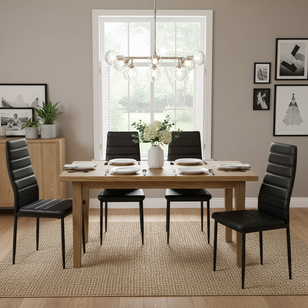 FurnitureR Esszimmerstühle, 2er-Set, PU-Leder, armlose Stühle mit hoher Rückenlehne und Metallgestell, ergonomisch für Küche, Esszimmer und Homeoffice, Schwarz