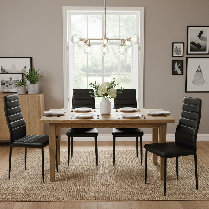 FurnitureR Esszimmerstühle, 2er-Set, PU-Leder, armlose Stühle mit hoher Rückenlehne und Metallgestell, ergonomisch für Küche, Esszimmer und Homeoffice, Schwarz
