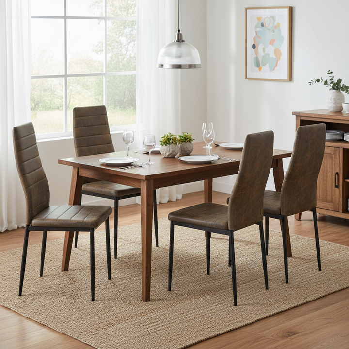 FurnitureR Esszimmerstühle, 4er-Set, mit Wildlederbezug, gepolstert, ergonomisch, hohe Rückenlehne, armlos, für Küche und Esszimmer, rustikales Braun