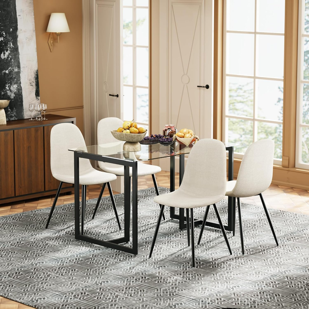 FurnitureR 55,1-Zoll-Glas-Esstisch, moderner rechteckiger Küchentisch mit stabilem Metallgestell, ideal für Esszimmer oder Homeoffice, Schwarz