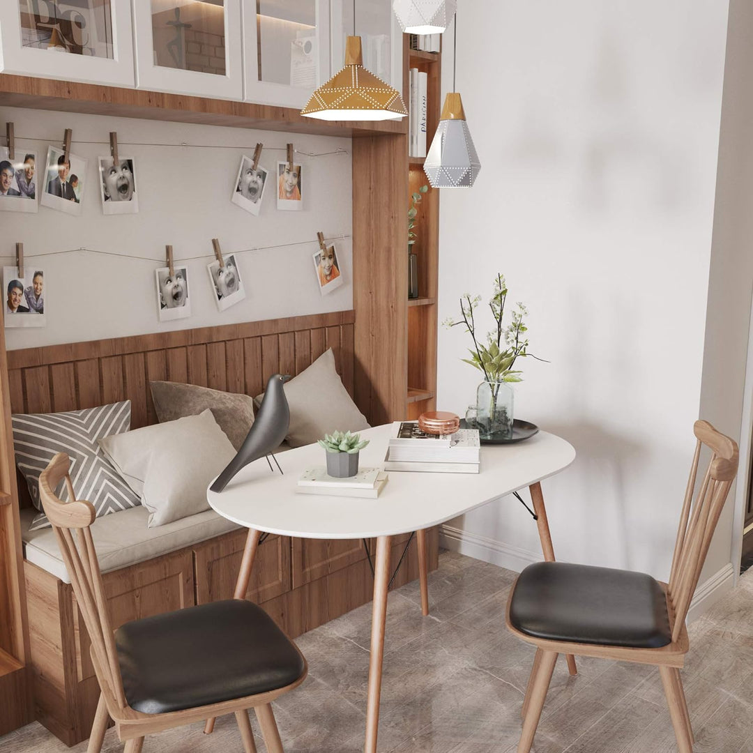 Moderner ovaler Esstisch von FurnitureR (120 cm Durchmesser) für 4-6 Personen, funktionaler weißer Tisch mit Holzbeinen für Zuhause, Büro, Küche, Esszimmer und Terrasse