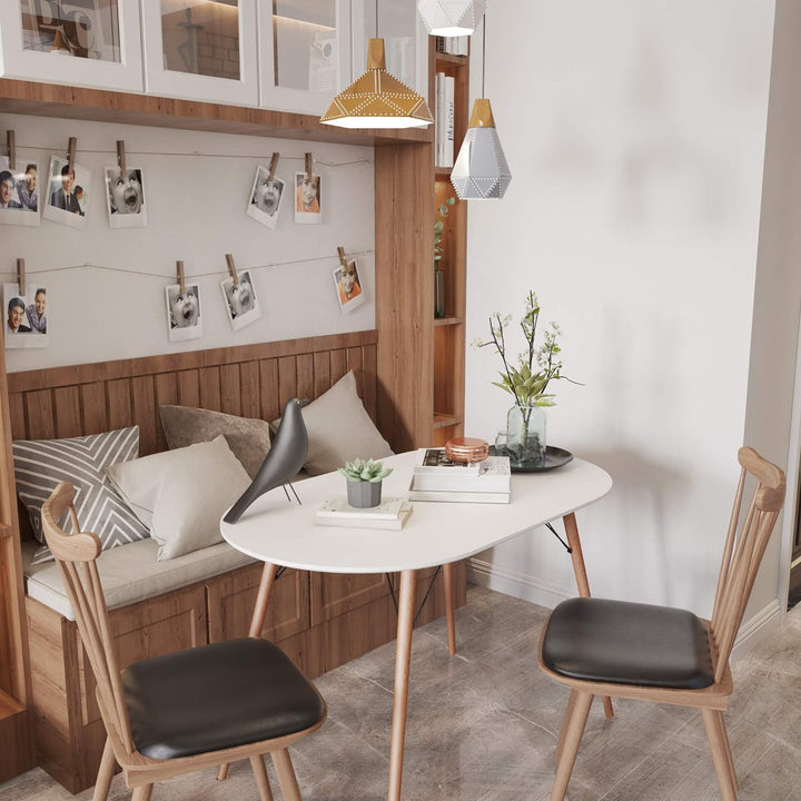 Moderner ovaler Esstisch von FurnitureR (120 cm Durchmesser) für 4-6 Personen, funktionaler weißer Tisch mit Holzbeinen für Zuhause, Büro, Küche, Esszimmer und Terrasse