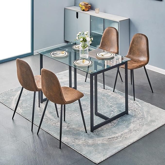 FurnitureR 55,1-Zoll-Glas-Esstisch, moderner rechteckiger Küchentisch mit stabilem Metallgestell, ideal für Esszimmer oder Homeoffice, Schwarz
