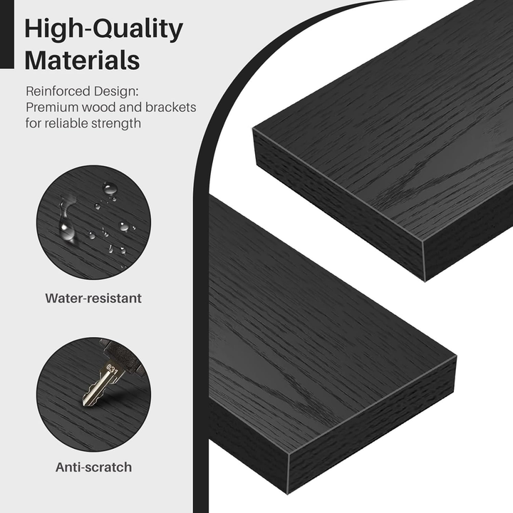 Étagères murales flottantes en bois FurnitureR, 40 cm de large, style rustique, fixation murale invisible pour salon, noir