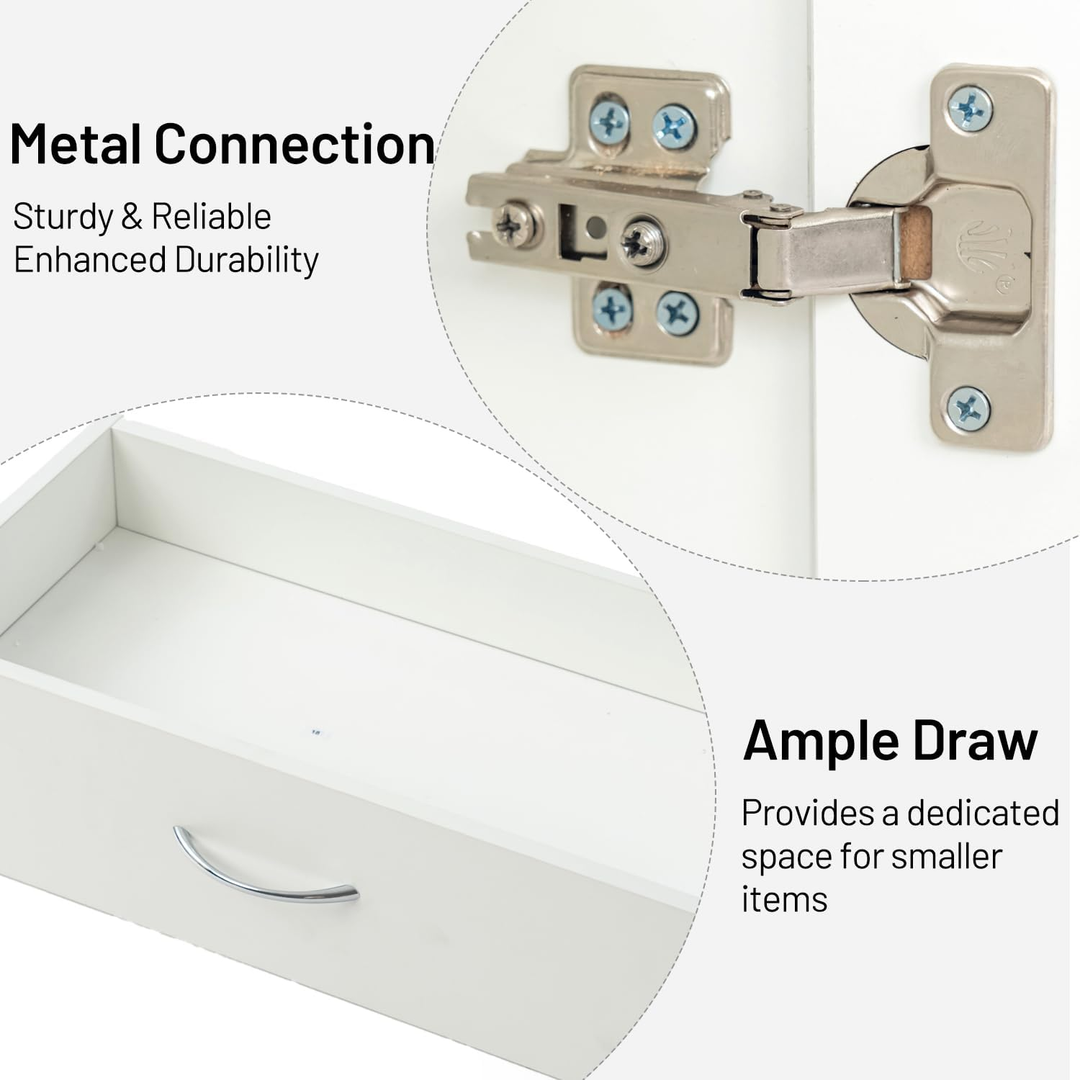 Buffet de style ferme moderne FurnitureR, meuble de rangement, table basse en bois avec tiroir et étagères, 110 cm (43,3 po), style grange