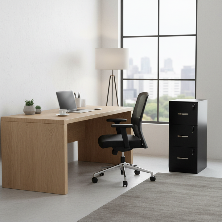 FurnitureR 3 Drawer File Cabinet with Lock, Vertical Office Filing Cabinet for Letter/Legal Size, Storage Organizer, Black