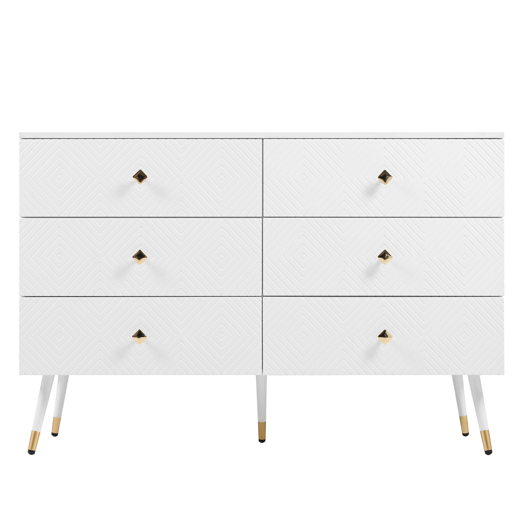 FurnitureR Meuble Sous Escalier, Commode à 6 Tiroirs avec Motifs Géométriques et Poignées en Diamant, Ample Espace, 120x40x80cm