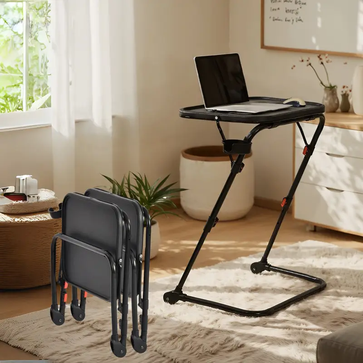 Plateau TV pliable et réglable FurnitureR avec 4 hauteurs et 3 angles d'inclinaison, plateau repas pliable, table d'appoint pour ordinateur portable avec porte-gobelet pour lit et canapé, lot de 3, noir