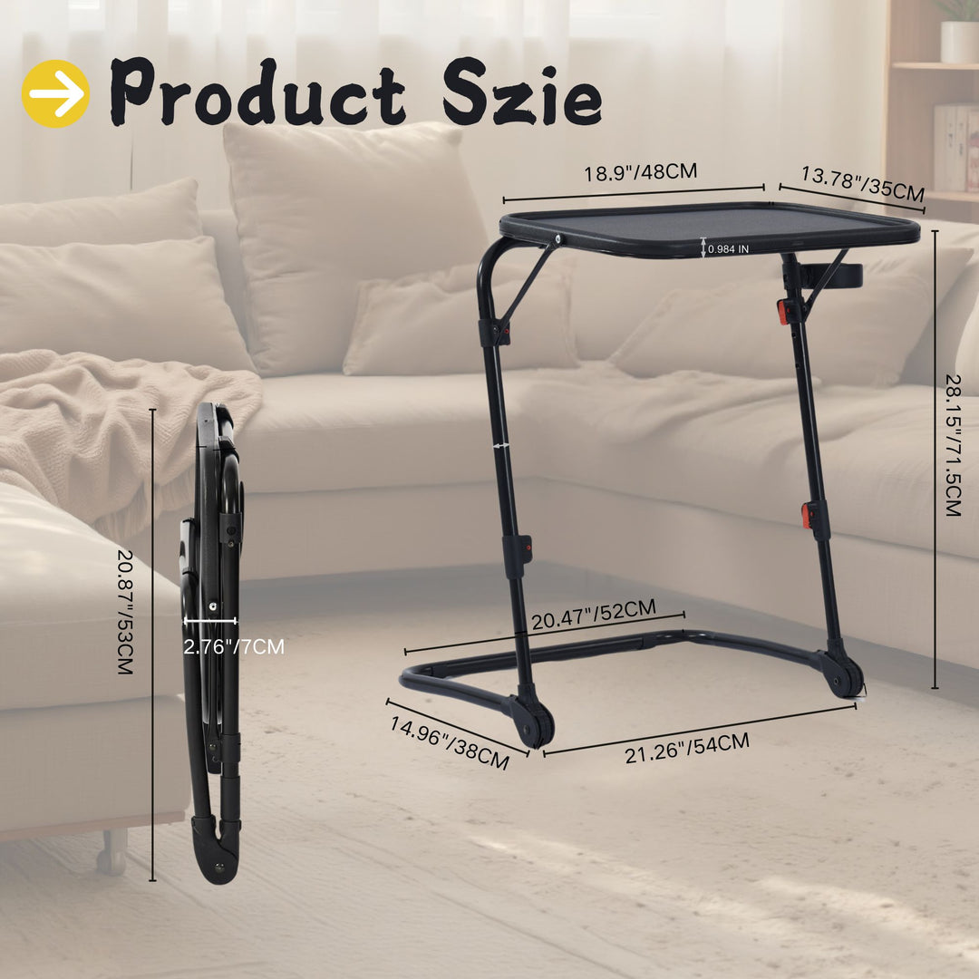 Plateau TV pliable et réglable FurnitureR avec 4 hauteurs et 3 angles d'inclinaison, plateau repas pliable, table d'appoint pour ordinateur portable avec porte-gobelet pour lit et canapé, lot de 4