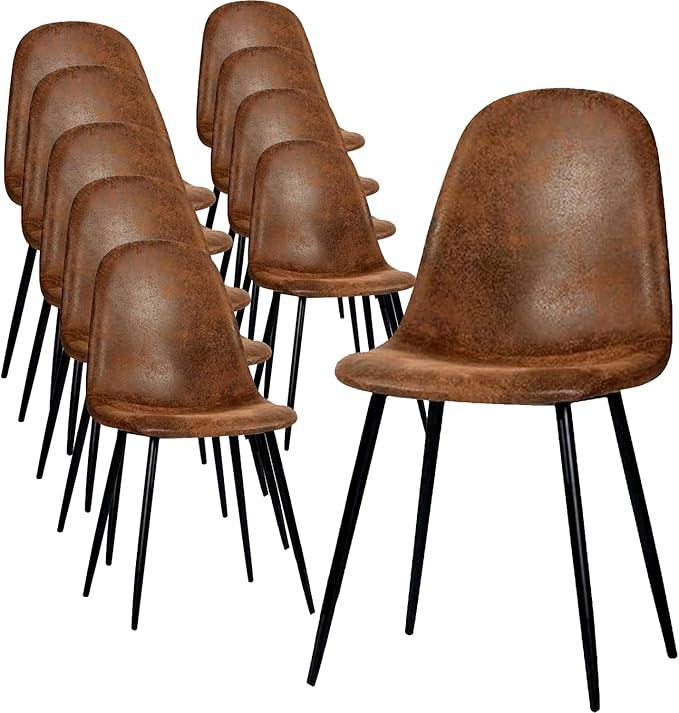 FurnitureR Esszimmerstühle Bequeme gepolsterte Sitzstühle ohne Armlehnen für Zuhause Küche Schlafzimmer Wohnzimmer Gästezimmer Restaurant Café (Braun, 10er-Set)
