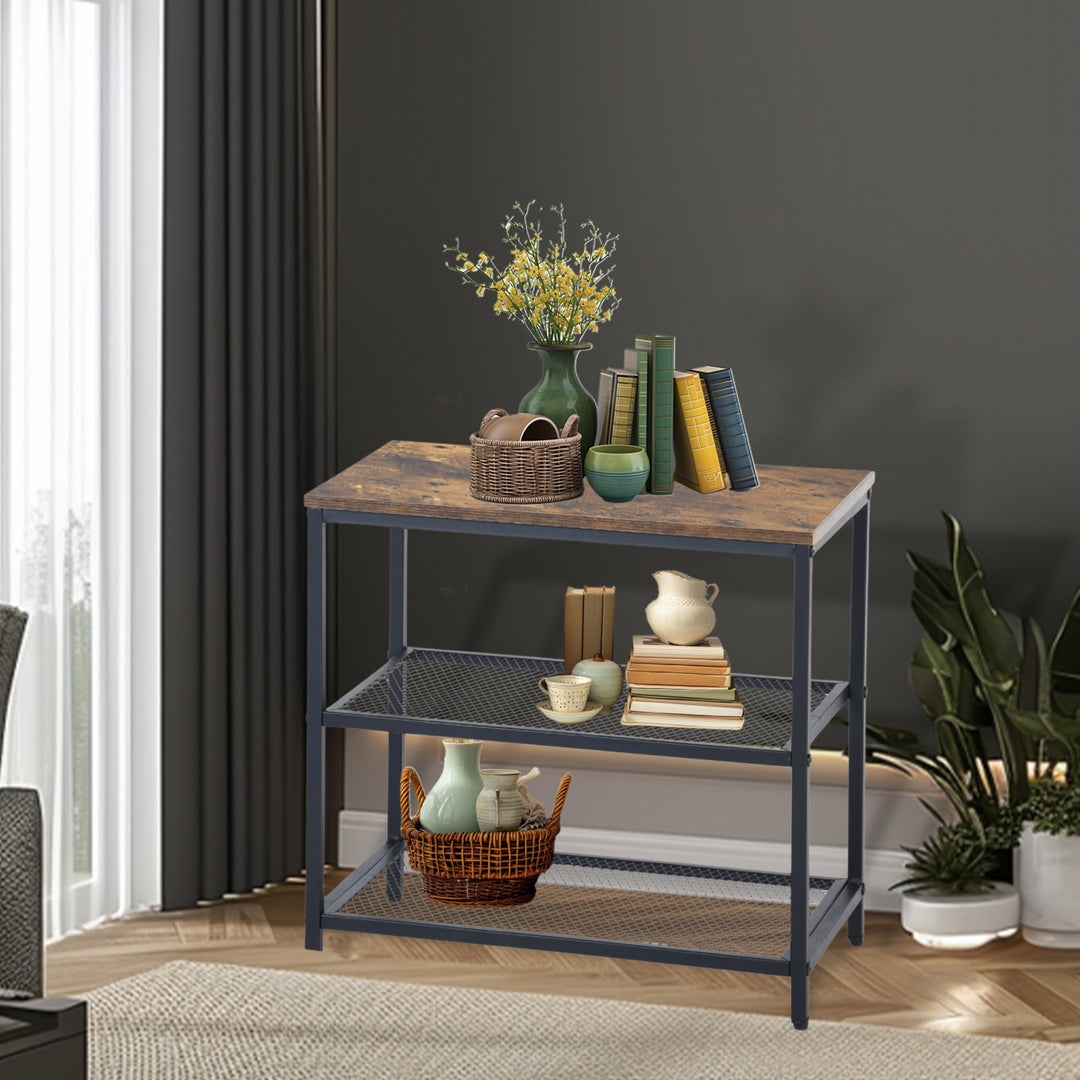 Möbel R 3-stufiges Aufbewahrungssystem, kleiner Konsolentisch, Garderobenregal, Beistelltisch mit 2 Lagen Drahtgeflecht, Metallrahmen, aufrechtes Regal für Zuhause, Sofaecke, Küche, Esszimmer, Wohnzimmer, Flur