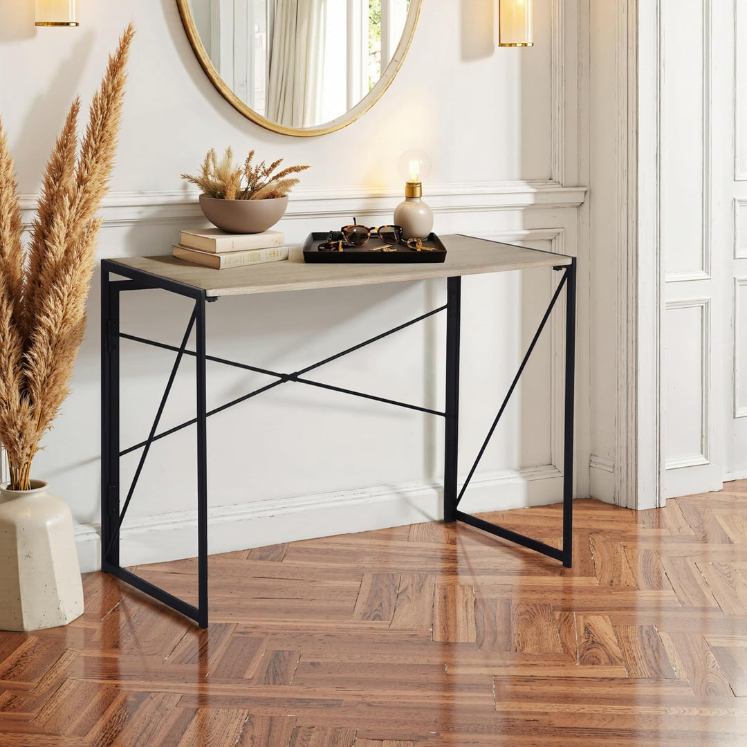 FurnitureR Folding Computer Table, Small Space Foldable Desk, MDF & Metal Frame, Portable Desk for Home Office, Writing Workstation for Living Room, Bedroom, Dormitory, 100x50x75.5cm