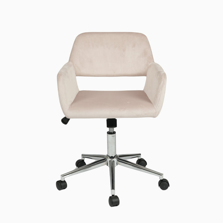 Chaise de bureau FurnitureR, chaise de coiffeuse mi-haute en velours avec roulettes, chaise réglable pour salon, chambre, bureau, rose poudré