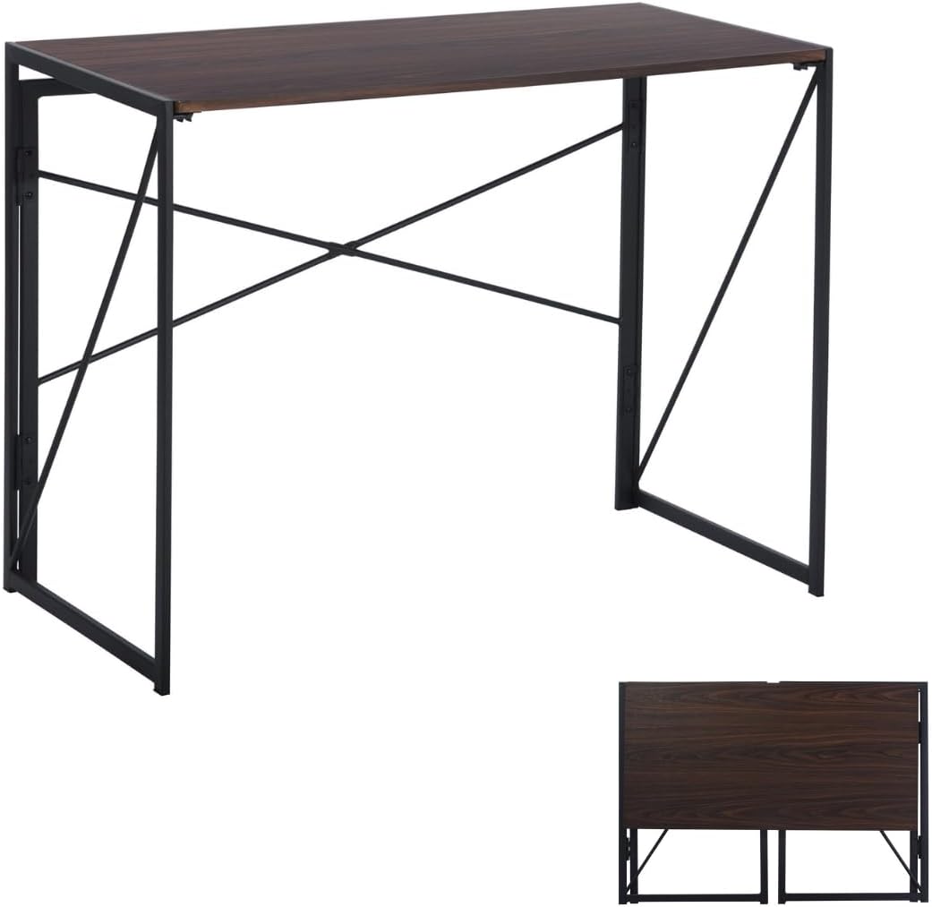 FurnitureR Folding Computer Table, Small Space Foldable Desk, MDF & Metal Frame, Portable Desk for Home Office, Writing Workstation for Living Room, Bedroom, Dormitory, 100x50x75.5cm