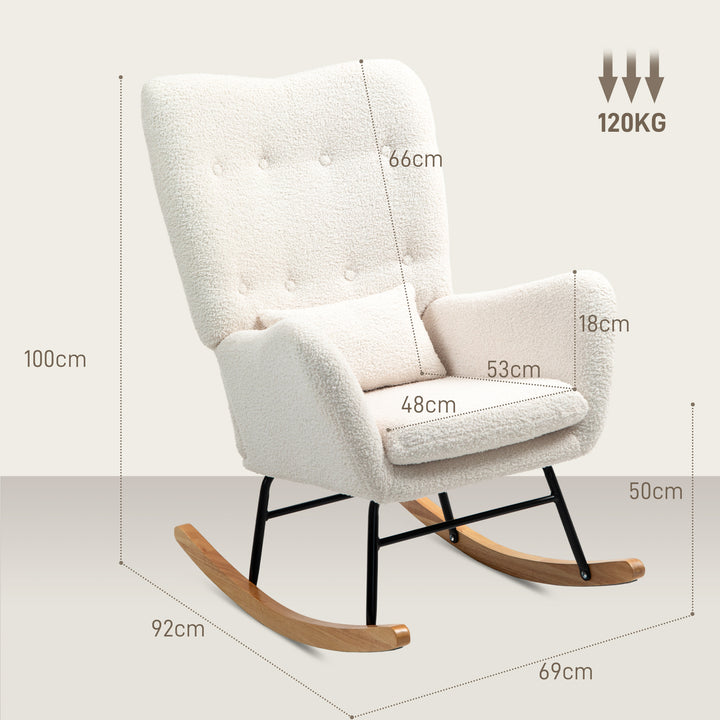 Fauteuil berçant 1-pack Creme Blanc, Design Moderne, Matériau en Mousse Confortable, Utilisation Réduite de l'Espace, Armature Métallique Robuste