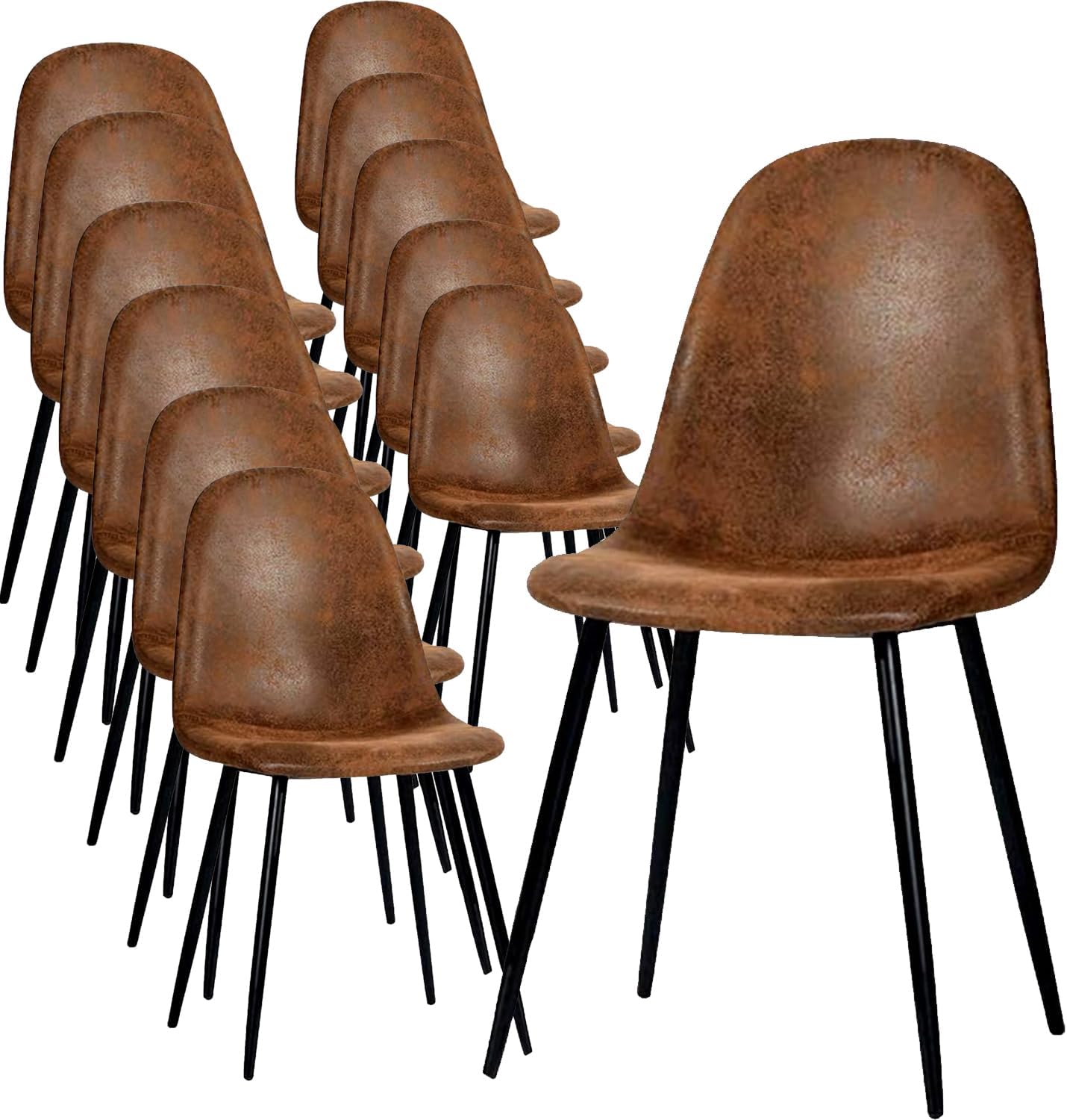 Chaises de salle à manger FurnitureR confortables, rembourrées, sans accoudoirs, pour la maison, la cuisine, la chambre, le salon, les invités, le restaurant, le café (marron, lot de 12)