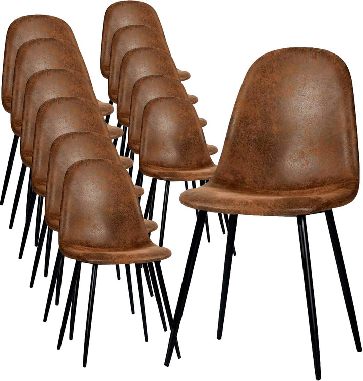 FurnitureR Esszimmerstühle Bequeme, gepolsterte Sitzstühle ohne Armlehnen für Zuhause Küche Schlafzimmer Wohnzimmer Gästezimmer Restaurant Café (Braun, 12er-Set)