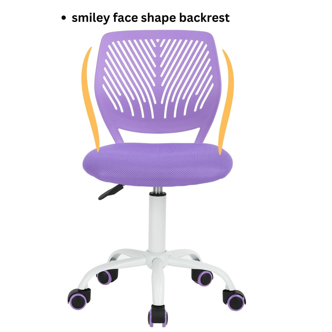 FurnitureR Desk Chair Small Study Chairs Armless for Teens, Swivel Rolling Lightweight Mid Back Task Chair with Wheels and Mesh Padded Cushion, Purple