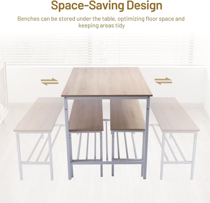 FurnitureR Essgruppe, 3-teilig mit Ablagefächern, Metallgestell und MDF-Platte, Essbereich für Küche, Esszimmer, Restaurant, Eiche