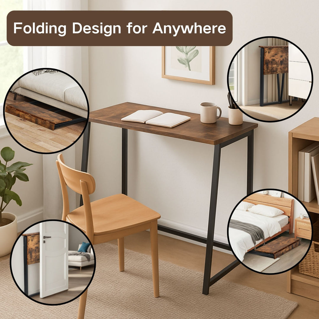FurnitureR Klappbarer Schreibtisch fürs Homeoffice, 80 cm (31,5 Zoll) Klapptisch, platzsparender Computertisch, kompakter Arbeitsplatz für kleine Räume, Braun