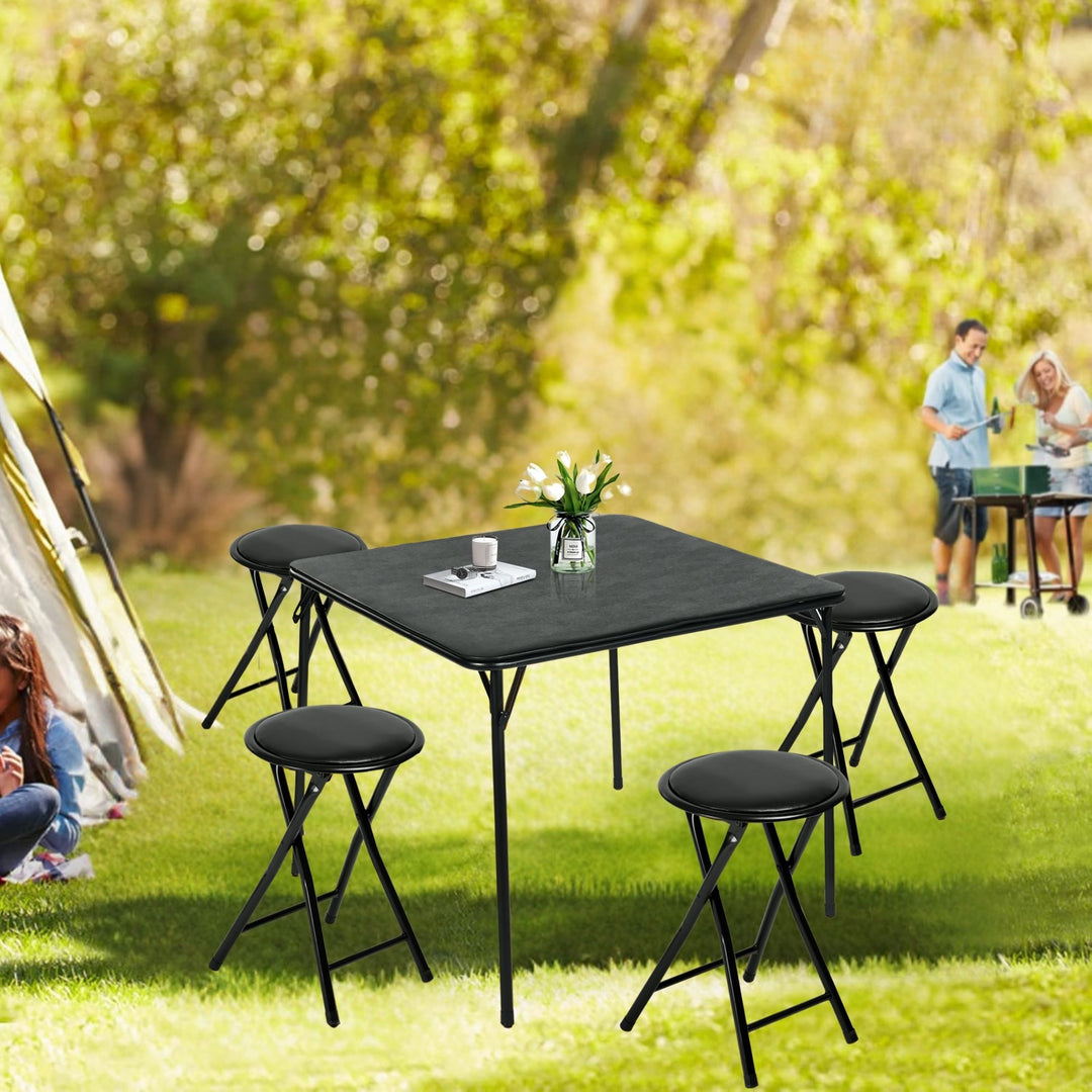 FurnitureR Folding Stools Set of 4, 18-Inch Backless Stool Chairs Collapsible Padded Round Portable for Indoor/Outdoor, Metal Frame, PVC Cushion