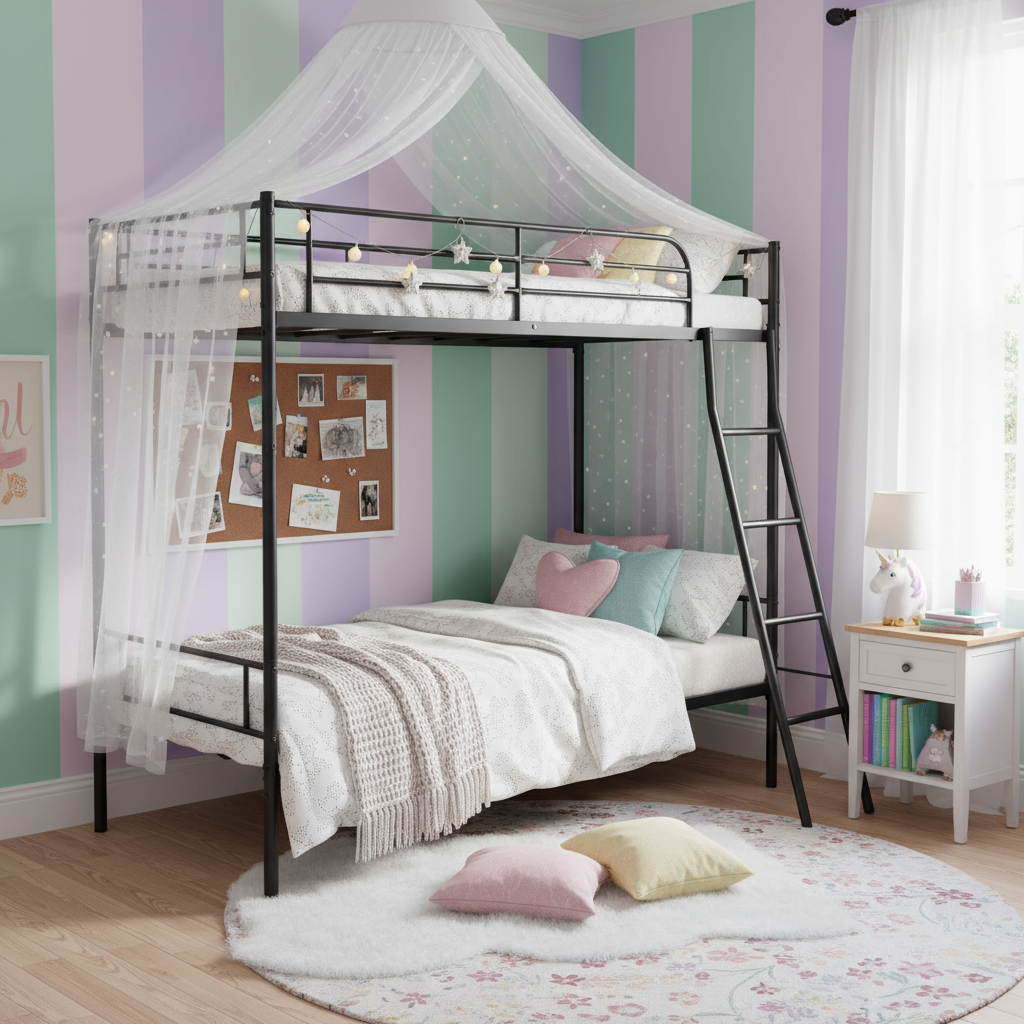 1-Lit Superposé Noir, modernes Design, Material und robustes Metall, häusliche Nutzung, Komfort und Raumgewinn