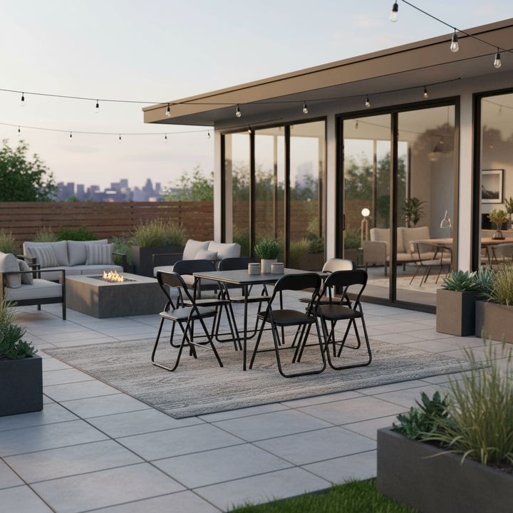 FurnitureR 7-Piece Folding Card Table and Chair Set for 6 – No Assembly Required, Space-Saving Square Table with 6 Foldable Chairs