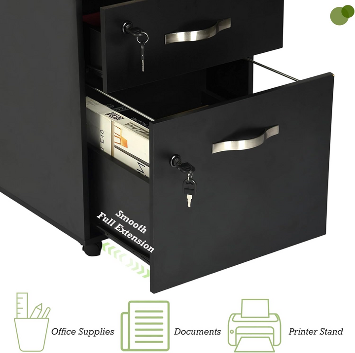 FurnitureR 3 Drawer File Cabinet with Lock, Vertical Office Filing Cabinet for Letter/Legal Size, Storage Organizer, Black