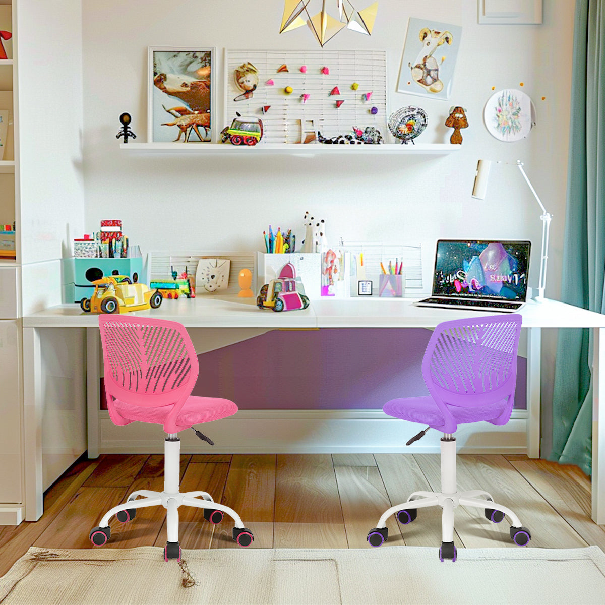 FurnitureR Chaise de Bureau Ergonomique en Filet, Lot de 2, Rose et Violet