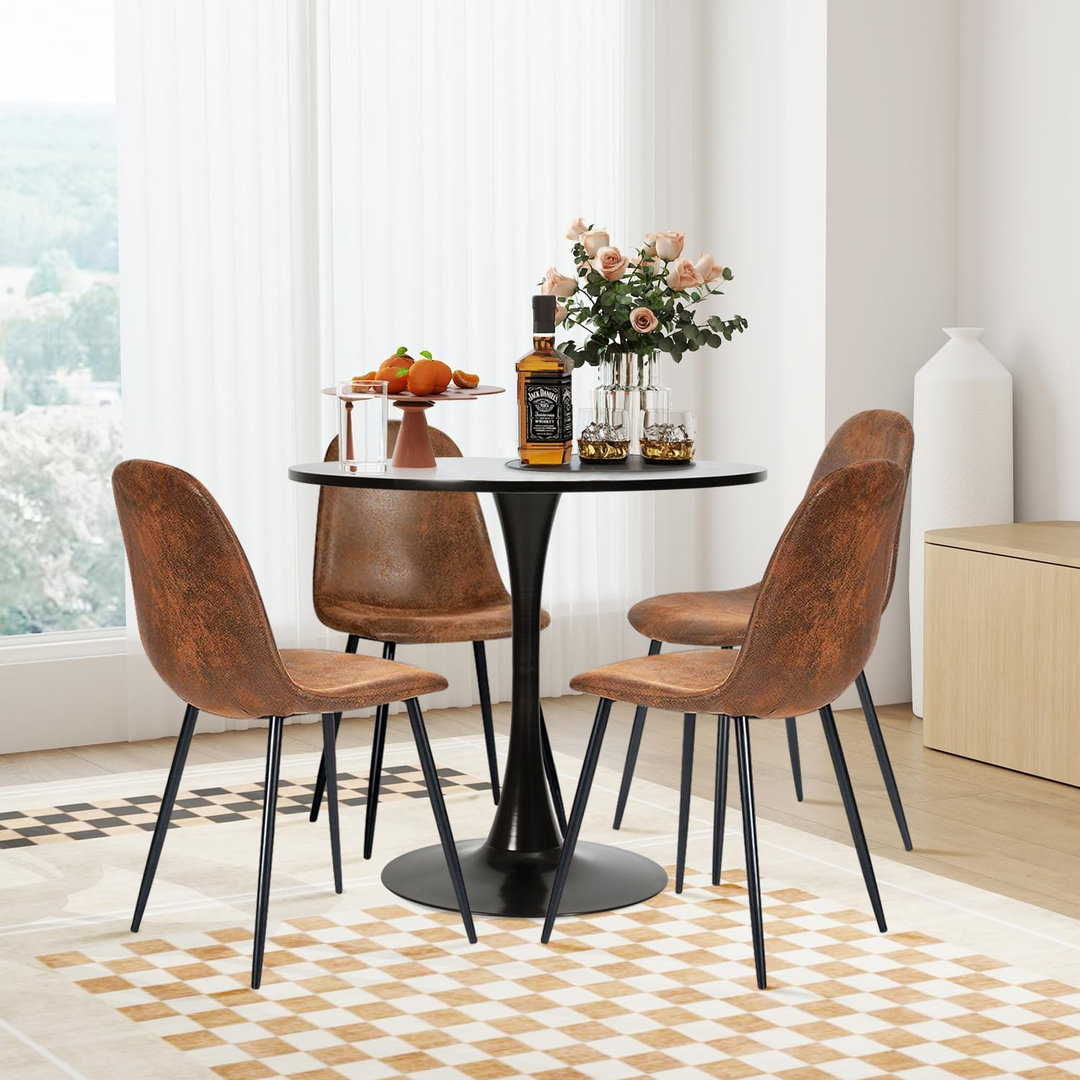 FurnitureR Esszimmerstühle, 4er-Set mit Metallbeinen, bequemem Wildlederbezug, seitlicher Sitzfläche, mittelhoher Rückenlehne und Armlehnen, für Küche, Restaurant und Wohnzimmer, Braun
