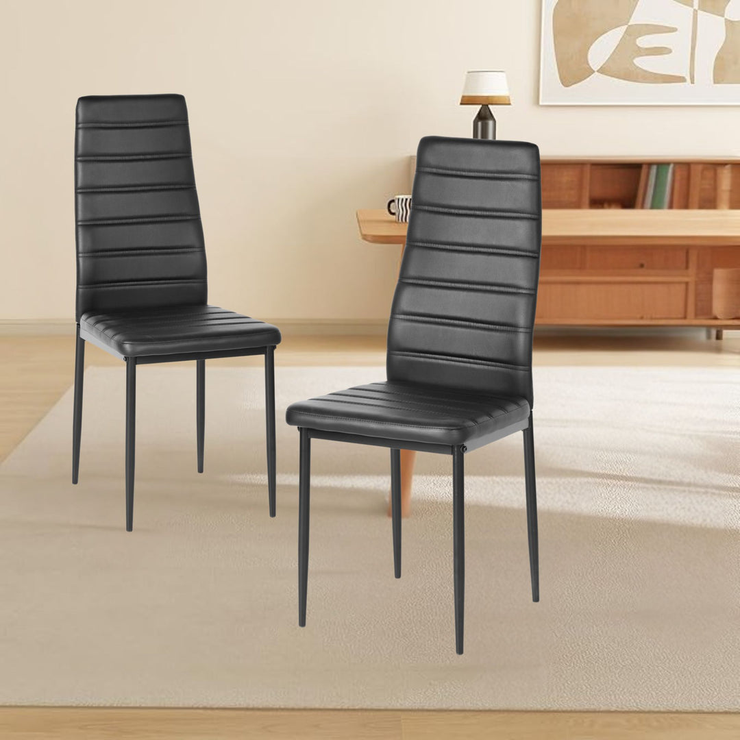 FurnitureR Esszimmerstühle, 2er-Set, PU-Leder, armlose Stühle mit hoher Rückenlehne und Metallgestell, ergonomisch für Küche, Esszimmer und Homeoffice, Schwarz