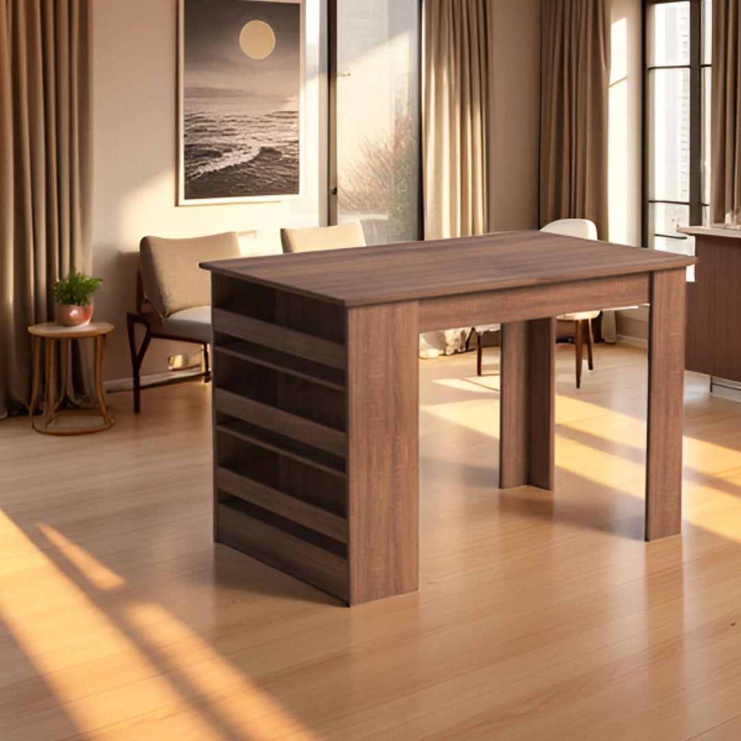 FurnitureR Esstisch, Stehtisch für die Hausbar, rechteckiger Küchentisch im Landhausstil mit 3 Ablageflächen, Braun