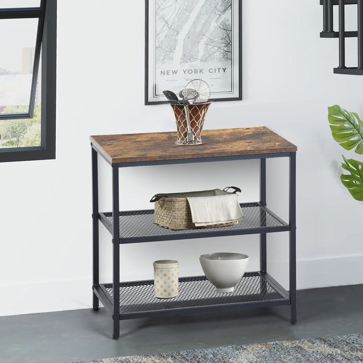 Möbel R 3-stufiges Aufbewahrungssystem, kleiner Konsolentisch, Garderobenregal, Beistelltisch mit 2 Lagen Drahtgeflecht, Metallrahmen, aufrechtes Regal für Zuhause, Sofaecke, Küche, Esszimmer, Wohnzimmer, Flur