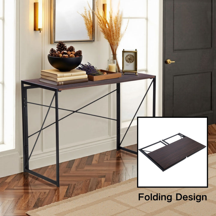 Bureau pliable FurnitureR pour la maison ou le bureau, table d'ordinateur pliable et compacte, structure en métal, 100 cm (39,4 pouces), chêne.