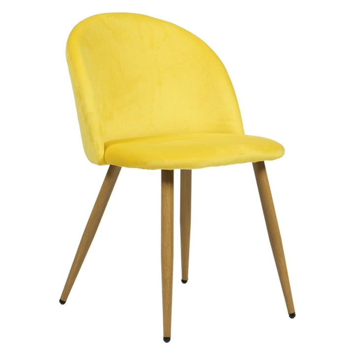FurnitureR Polsterstuhl aus Samt, mittelhohe Rückenlehne, armlos, mit Holzbeinen, für Küche, Schlafzimmer und Wohnzimmer, 1 Stück, Gelb