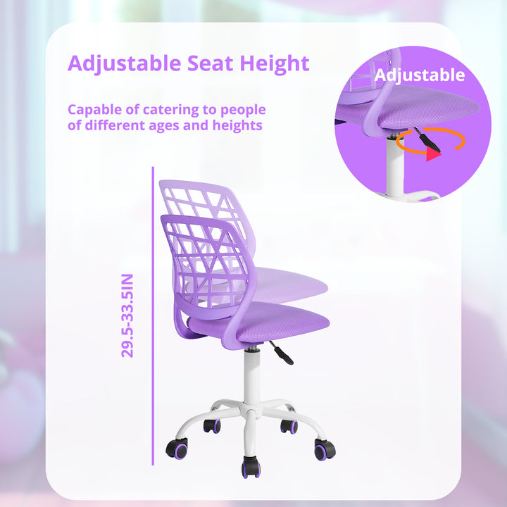 Chaise de bureau FurnitureR, chaise de travail réglable pour ordinateur, avec dossier en plastique et assise rembourrée, pivotante et à roulettes, violette