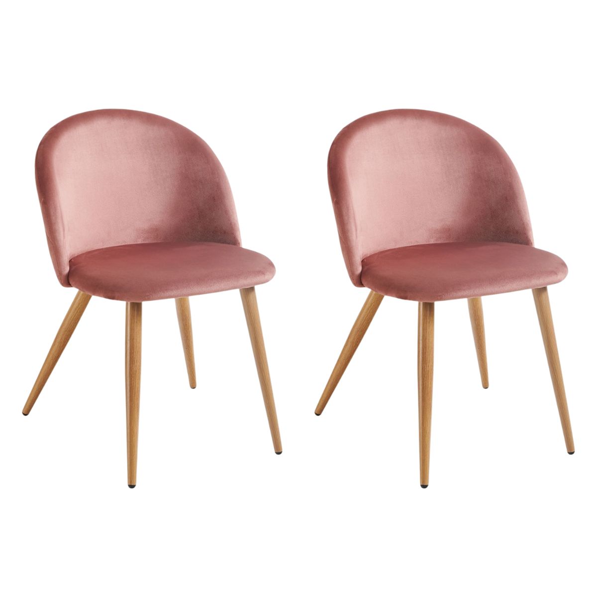 Ensemble de 2 chaises de salle à manger rembourrées FurnitureR, dossier mi-haut, sans accoudoirs, en velours avec pieds en bois, pour la maison, la cuisine, la chambre et le salon, rose 