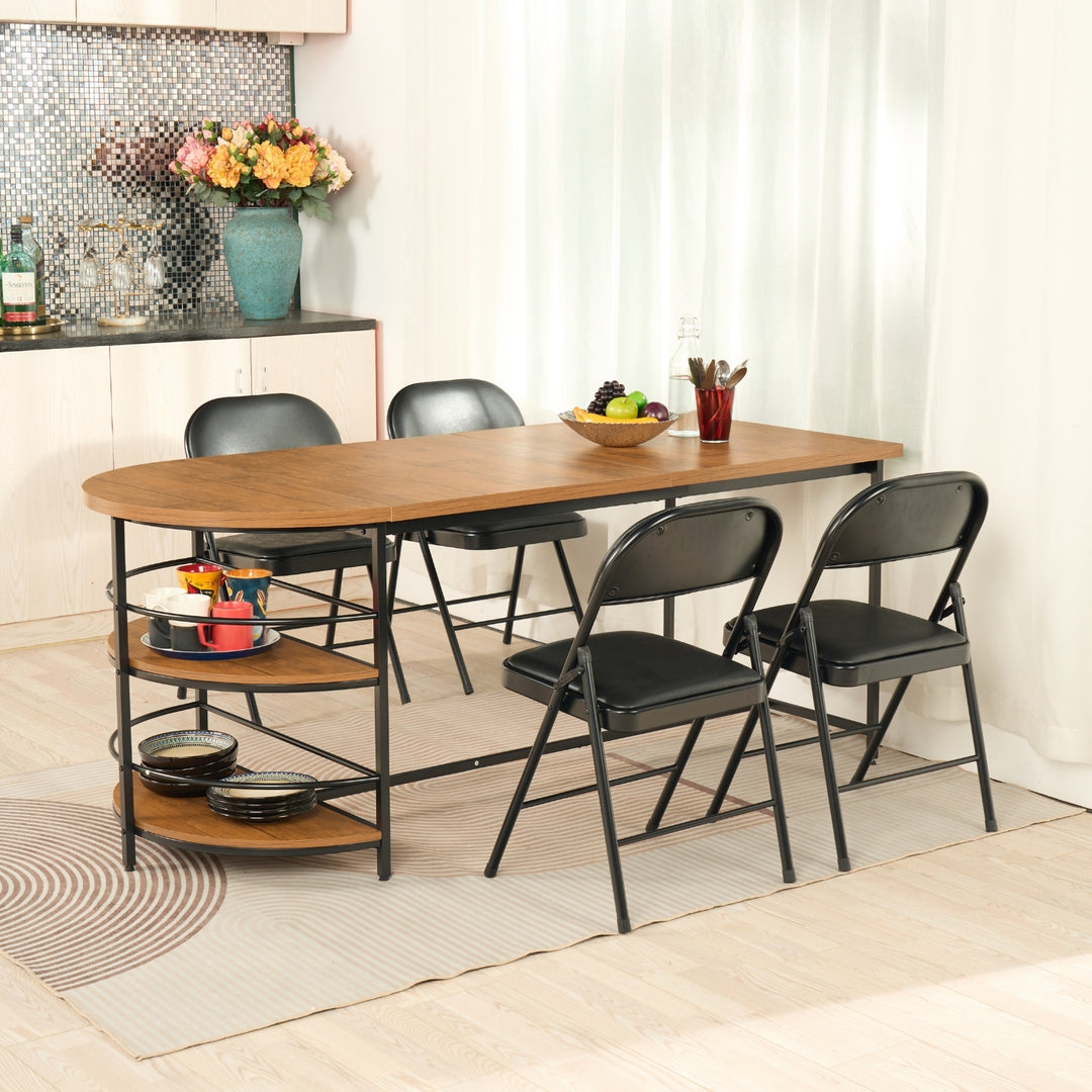 FurnitureR Esstisch, 3-stöckig, Holz, mit 2 Ablageflächen für Esszimmer und Küche, stabiles schwarzes Metallgestell, rechteckig, braun