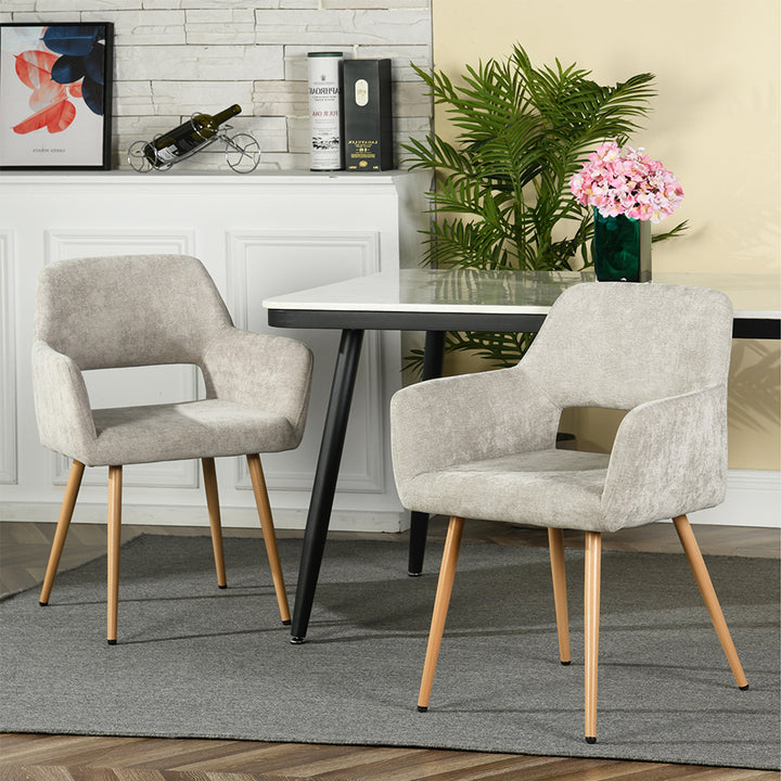 FurnitureR Esszimmerstühle, 2er-Set, bequemer Schminkstuhl, Stoff-Akzent-Freizeitsessel mit Armlehnen für Küche, Esszimmer, Wohnzimmer, Schlafzimmer, Beige