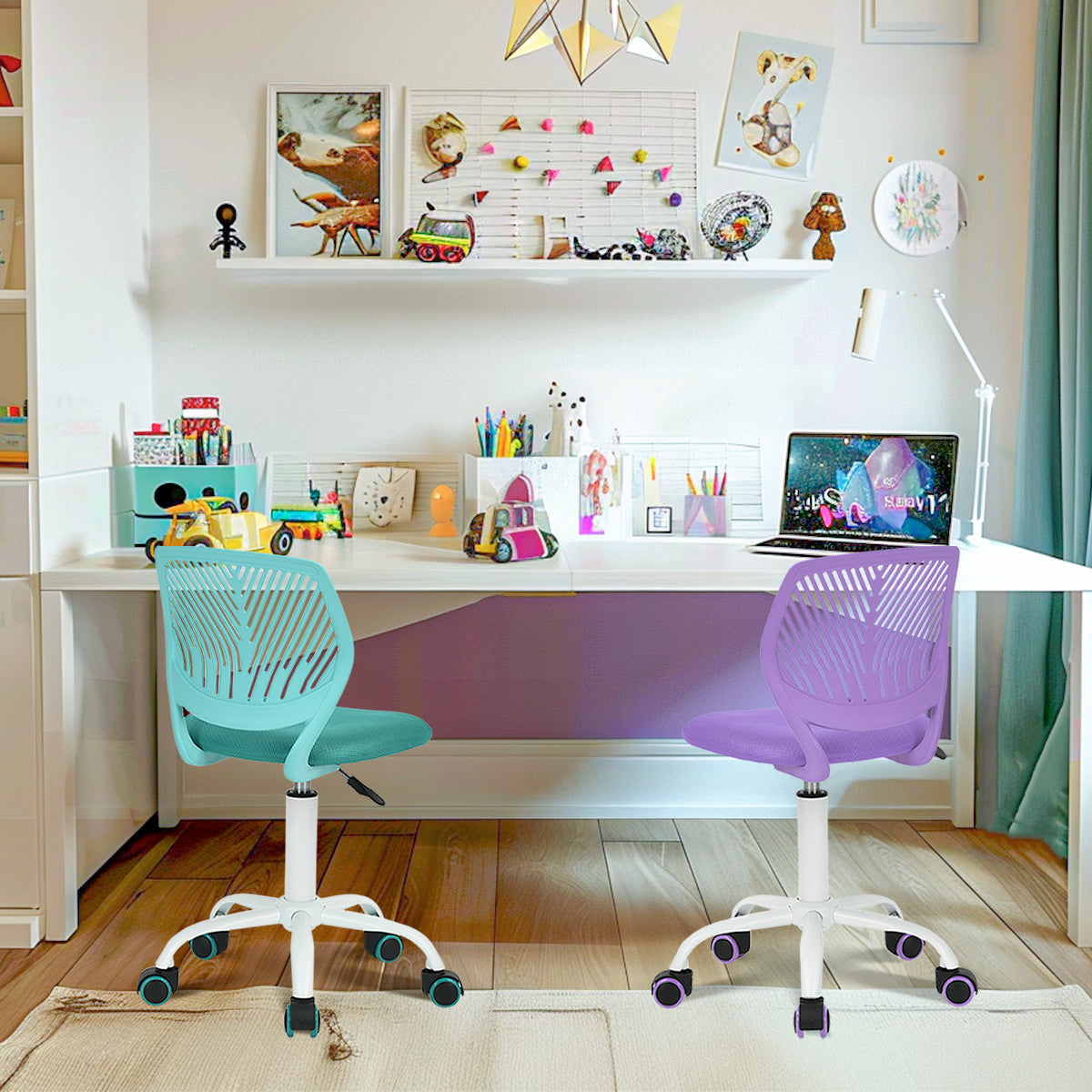 FurnitureR Chaise de Bureau Ergonomique en Filet et Plastique, Violet Aqua, Lot de 2