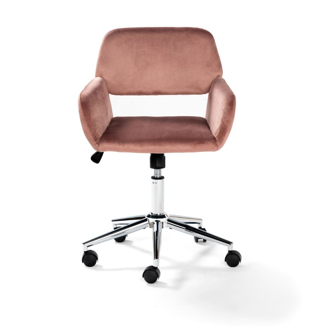 Chaise de bureau FurnitureR, dossier mi-haut en velours avec roulettes, chaise de travail réglable pour salon, chambre, bureau, rose