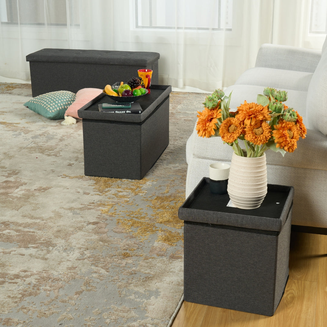 Pouf de rangement FurnitureR, petit pouf pliable cubique avec repose-pieds intégré, idéal pour le salon et la chambre, rembourré, 38 cm (15 pouces), gris