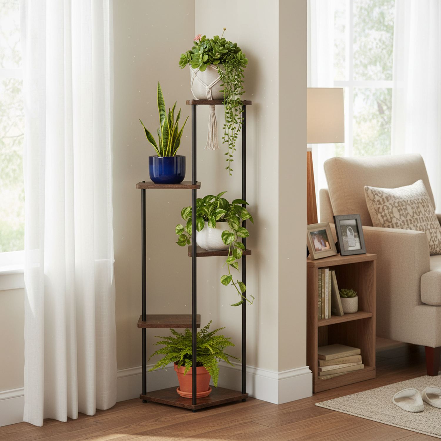 Étagère à plantes à 5 niveaux FurnitureR, support pour pots de fleurs, étagère d'angle pour plantes, idéale pour le salon, le balcon, la véranda, la terrasse et le jardin, hauteur 107 cm (42,13 pouces).