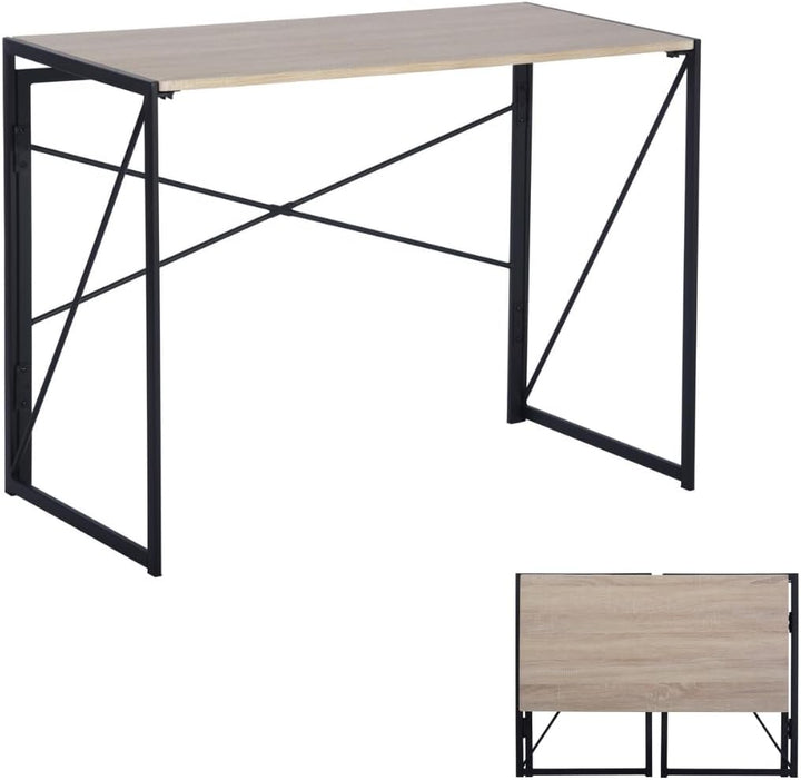 FurnitureR Folding Computer Table, Small Space Foldable Desk, MDF & Metal Frame, Portable Desk for Home Office, Writing Workstation for Living Room, Bedroom, Dormitory, 100x50x75.5cm