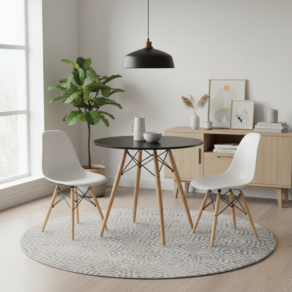 Runder Esstisch von FurnitureR, 80 cm Durchmesser, für 2-4 Personen, stilvoller runder Tisch mit Holzbeinen für Küche, Café und Aufenthaltsraum, Schwarz