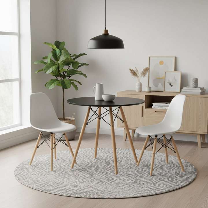 Runder Esstisch von FurnitureR, 80 cm Durchmesser, für 2-4 Personen, stilvoller runder Tisch mit Holzbeinen für Küche, Café und Aufenthaltsraum, Schwarz