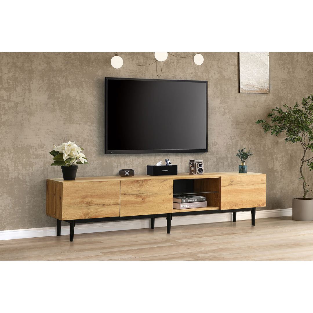 Moderner TV-Schrank mit Holzmaserung und 7-Farben-LED-Beleuchtung