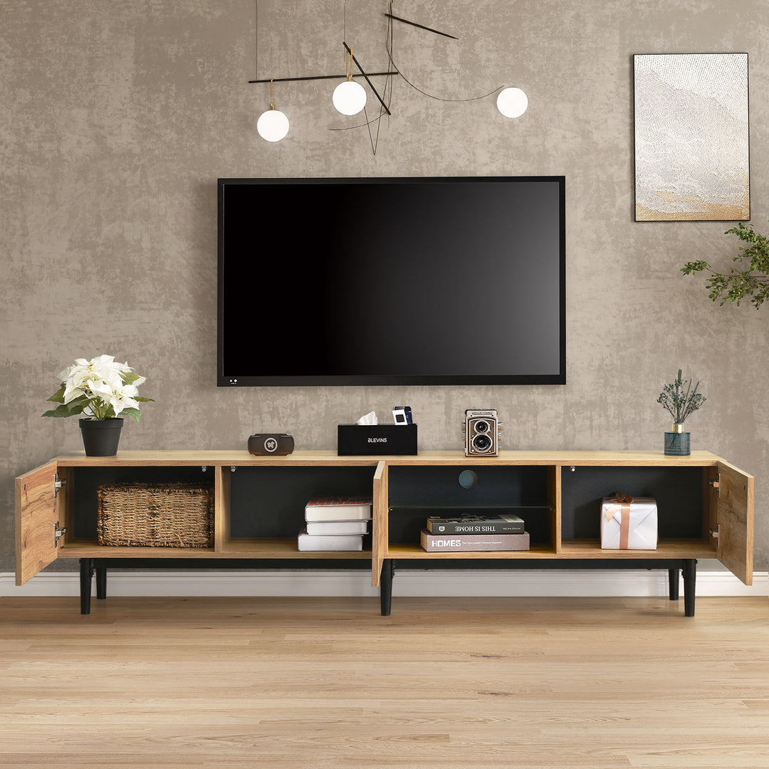 Moderner TV-Schrank mit Holzmaserung und 7-Farben-LED-Beleuchtung