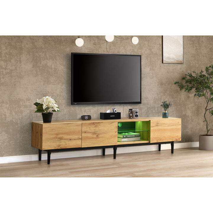 Moderner TV-Schrank mit Holzmaserung und 7-Farben-LED-Beleuchtung