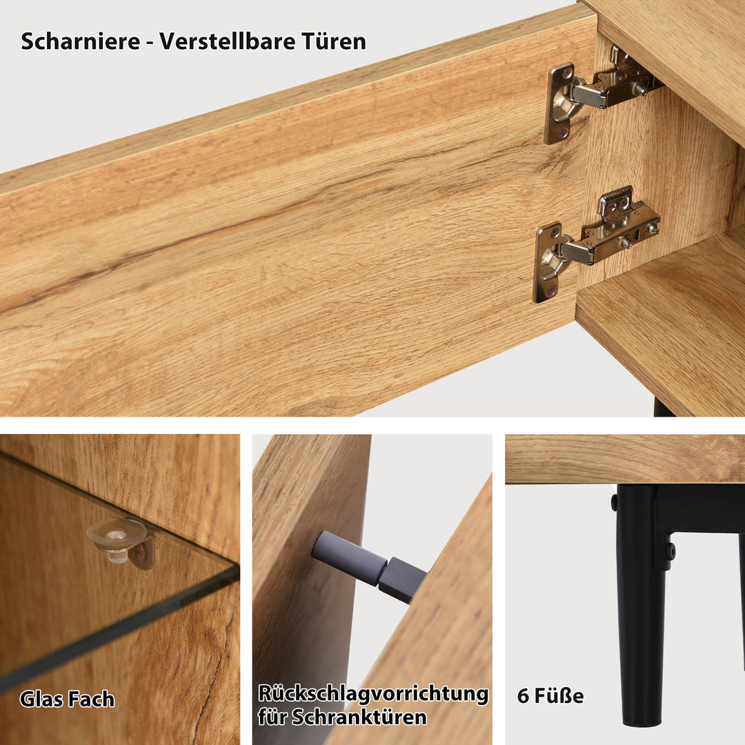 Moderner TV-Schrank mit Holzmaserung und 7-Farben-LED-Beleuchtung